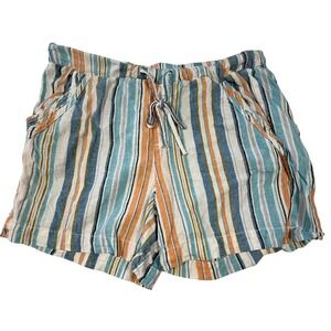 Briggs Womens Linen Blend Striped Shorts Blue Orange White Drawstring Size M‎